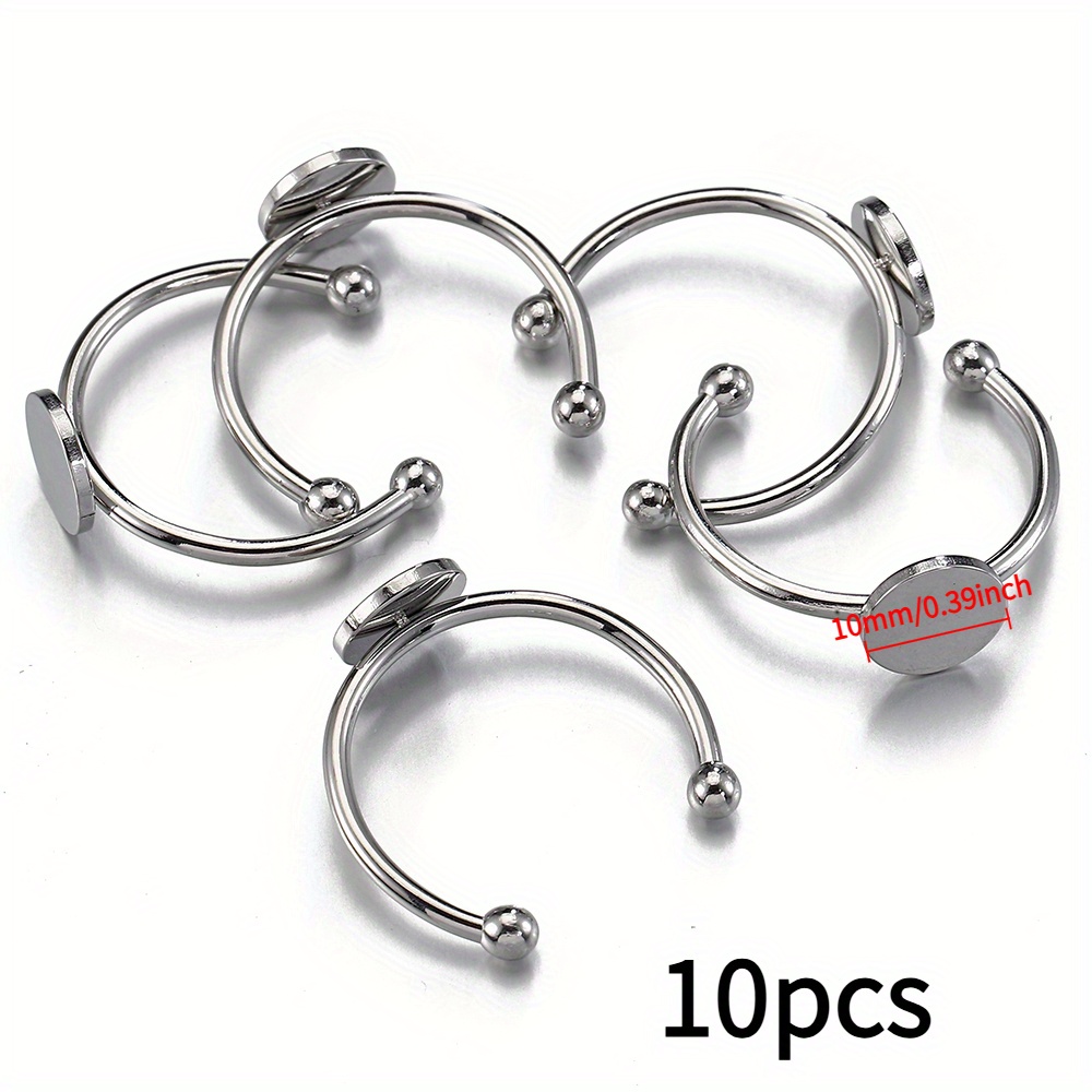 TEMU 10pcs MINGXUAN Porte-Bagues Ajustables Vierges - Anneaux Ronds en Acier Inoxydable 304 pour Fabrication de Bijoux DIY, Soudables & Compatibles