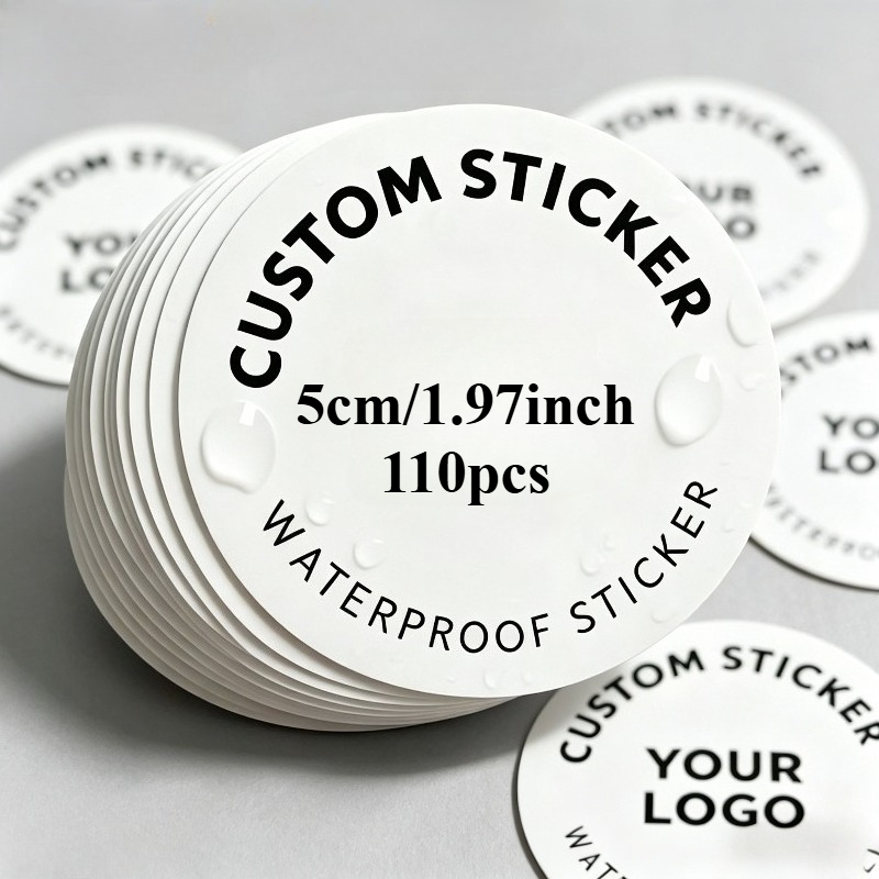 TEMU 60/110/210pcs (1.18/1.57/1.97/2.36/2.76/3.15 Inches) Custom Stickers And Custom Logos, White Waterproof Round Badge Stickers, Multiple Sizes