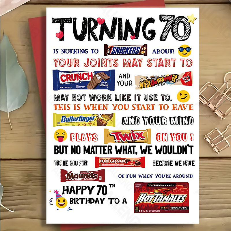 

5pcs Vibrant 70th Birthday Candy Poster - , Humorous, And Unique Party Decoration Sign For Men And Women, Perfect Gift Idea With Funny Quotes And Designs