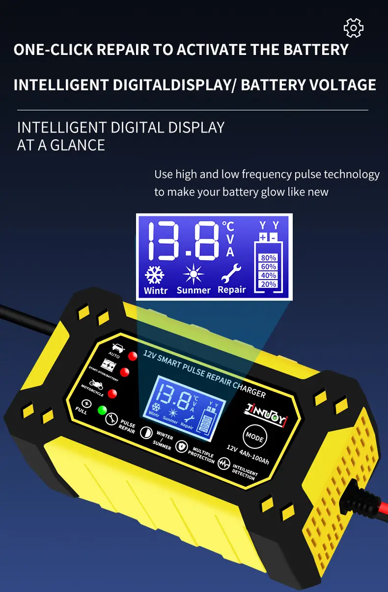 chargeur de batterie intelligent 12v 6a avec réparation par et affichage numérique - multimodes, multiprotection pour batteries au plomb dans , motos & suvs (prise eu), batterie rechargeable détails 5