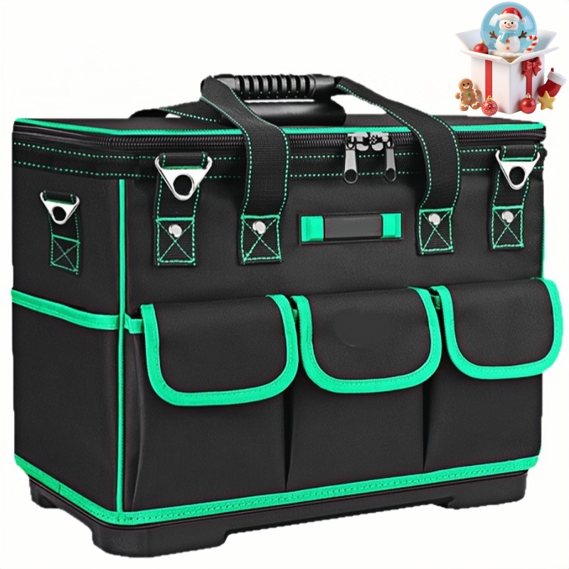Organizador de bolsa de herramientas de 14.1 pulgadas, bolsa de almacenamiento de herramientas con cremallera y múltiples bolsillos, bolsa de herramientas portátil engrosada, adecuada para electricistas, fontaneros, mantenimiento del hogar y, sencillamente, bolsa