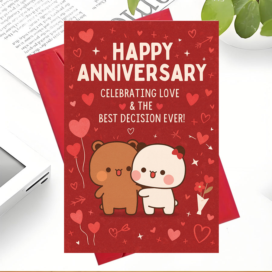 TEMU 1pc Perfect Christmascute Happy Anniversary Greeting Card With Adorable Couples And Milestones Ideal For Romantic Gifts And Special Occasions
