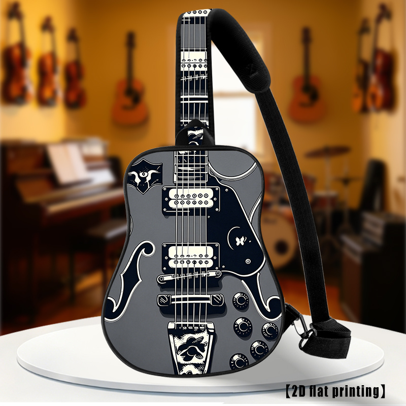 TEMU Black And White Guitar, 2d Flat Printing Adjustable Shoulder Bag, Crossbody Bag, Or Chest Bag For Women And Men. Compact And Portable, Suitable