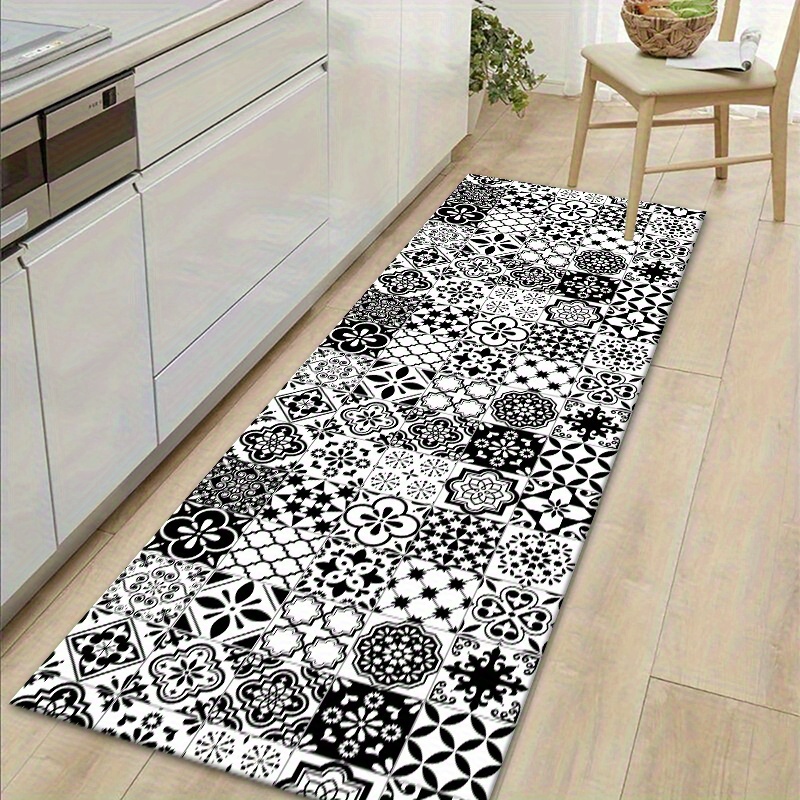 E-shop Küchenmatte im Bohemian-Stil mit Muster - Rechteckige Fußmatte, 1000g pro , 0,5cm dick, 100% Polyesterfaser, für Küche, Schlafzimmer,