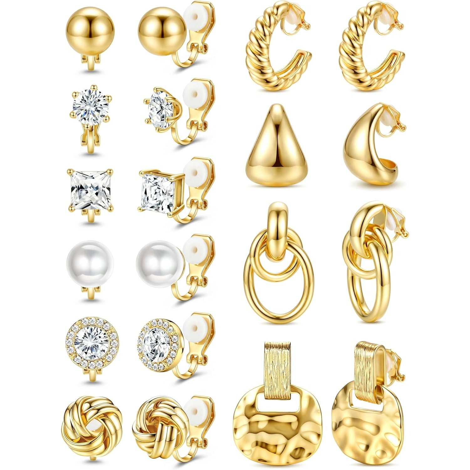 Image of 10 Pairs Clip-on Earrings For Women, Non-pierced Ears Clips With Knot Twist Chunky Hoop And Studs Earring Set, Hypoallergenic Fake Earrings Jewelry