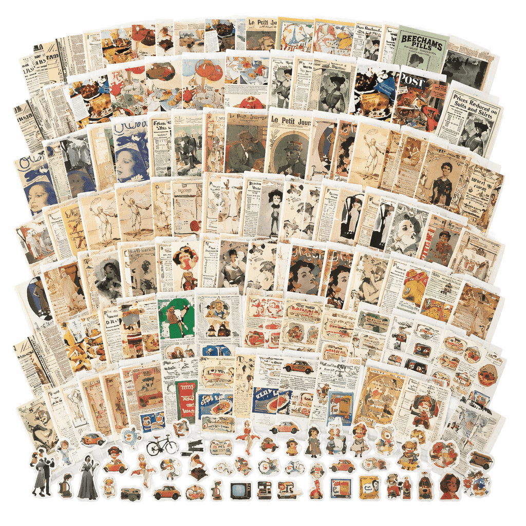 199 Vintage Art Planner Papers, Sticker Set, For Planner Enthusiasts, Students, And Vintage Stationery Collectors, With Elements Like Flowers And Vintage Envelopes