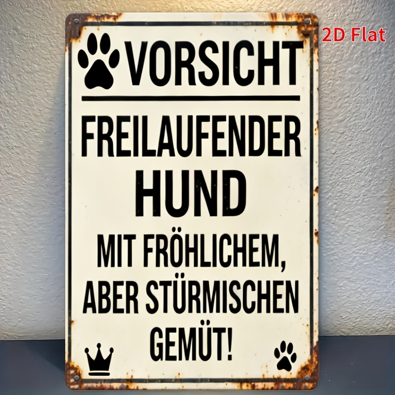 E-shop 2D Flach, . "WARNUNG: HUND AUF EIGENEN BESITZ - FREUNDLICH, ABER STURS" Metallschild, ideal für moderne Wohnungen, rustikale Wanddekoration,