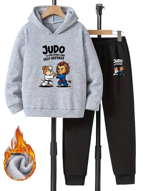 conjunto de entrenamiento de judo de piezas - camiseta y pantalones con diseños de marciales, hechos de poliéster, lavables a máquina, adecuados para fitness de otoño e invierno, convenientes para actividades , entrenamiento y ropa deportiva casual, para exteriores