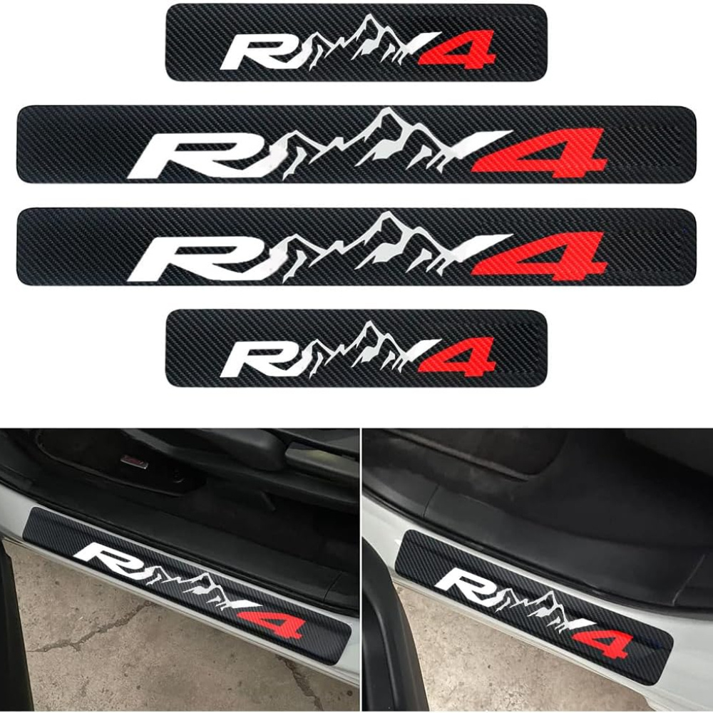 

4pcs Door Protector, Carbon Fiber Style Leather Sticker Decoration Door Entry For Rav4, Car Door Protector Welcome Pedal