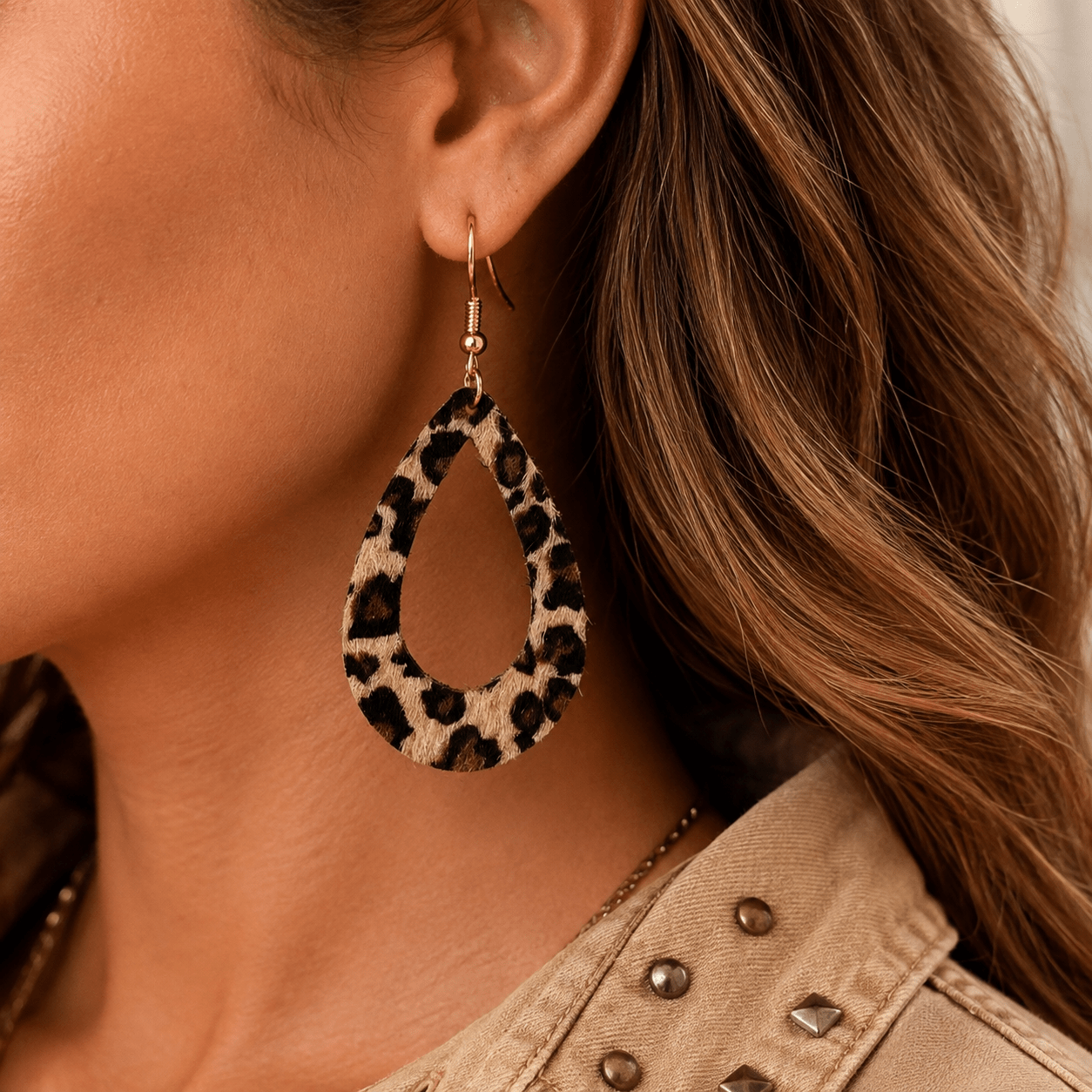 TEMU 1 Pair Women's Bohemian Retro Leopard Print Water Drop Fashion Dangle Earrings, Daily Vacation Party Wear, New Year Gift, Valentine's Day Gift