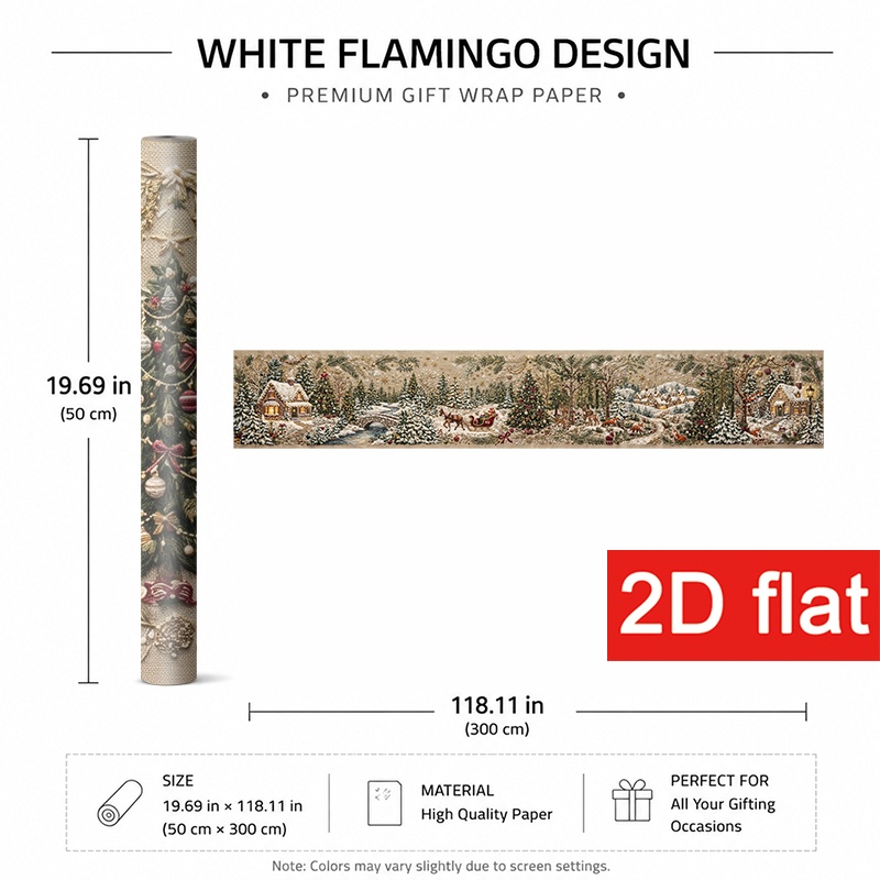 TEMU 2d Flat 1 Roll 50x300cm (19.7x118.1in) Vintage Christmas Gift Wrapping Paper, Holiday Gift Wrap Paper For Featuring And Festive Scene With A