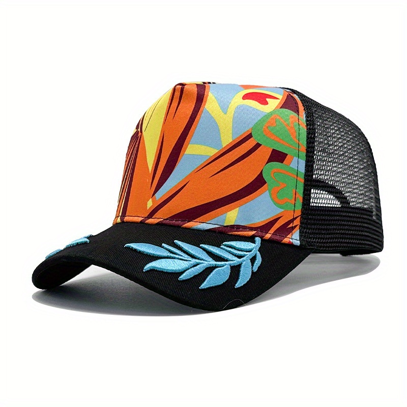 TEMU 1pc Men's Outdoor Spring/summer Embroidered Mesh Baseball Cap, Fashionable Curved Brim Hat For Travel, Beach, And Outdoor Activities, Versatile