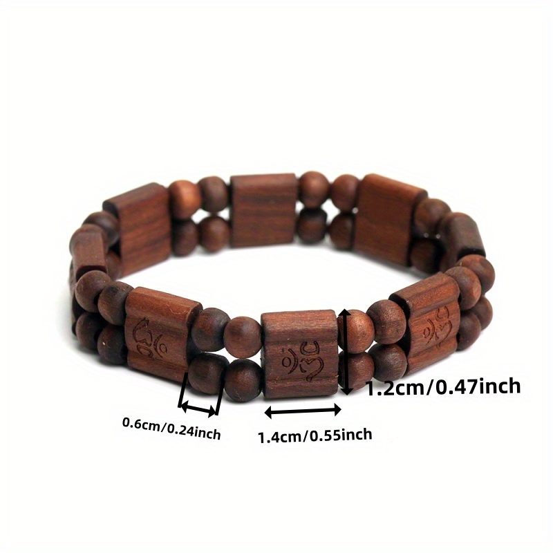Ethnic Style Square Wooden Bead Stretch Bracelet, Unisex Design
