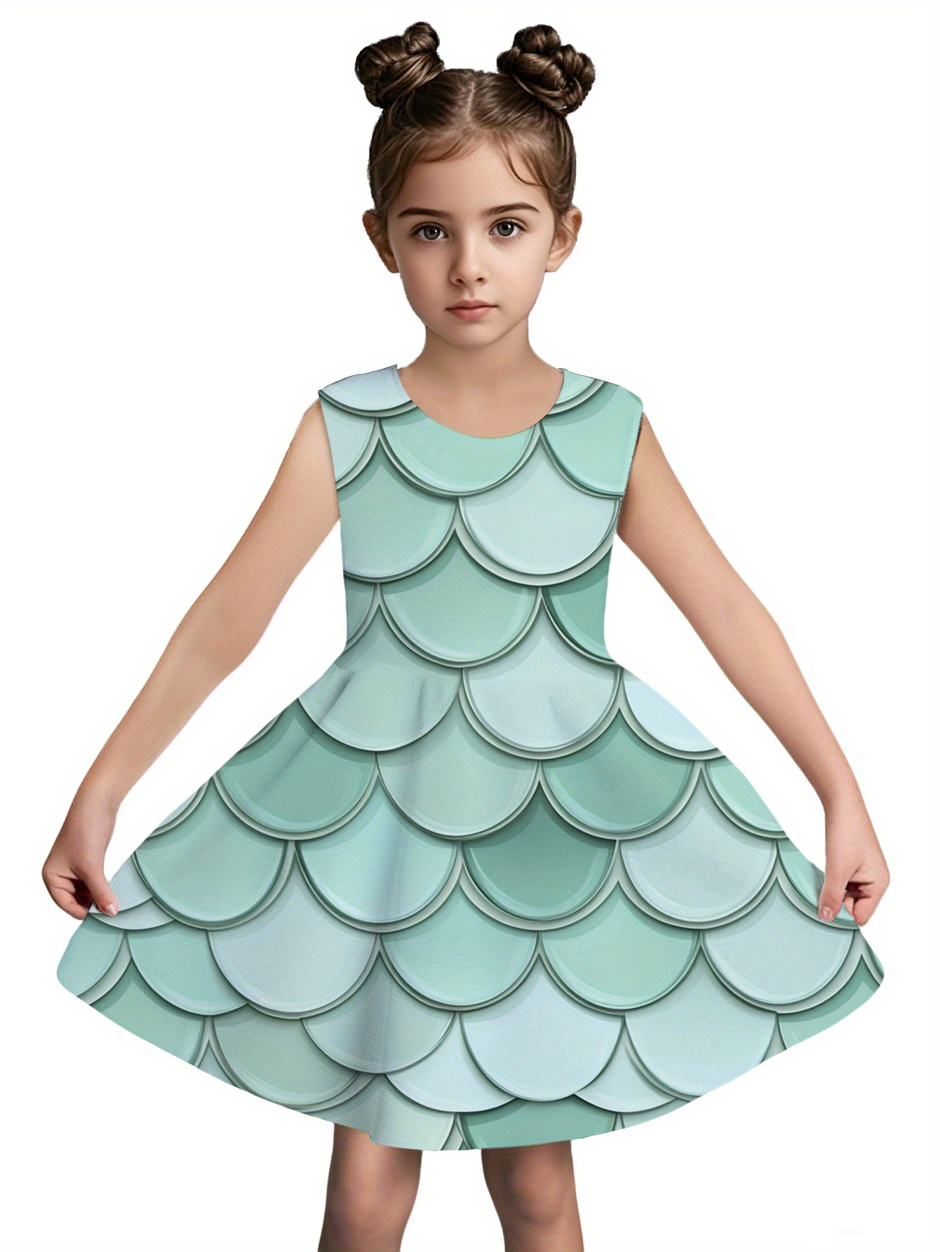 girls stylish sleeveless mermaid scale dress mint green - Temu Chile