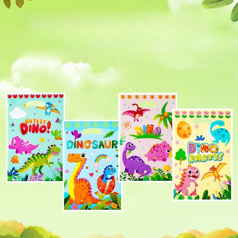 TEMU Gift For Her/him 50 Cartoon Dinosaur Gift Bags, Dinosaur Themed Gift Packaging Tote Bags, Plastic Packaging Bags, Suitable For Birthday Party