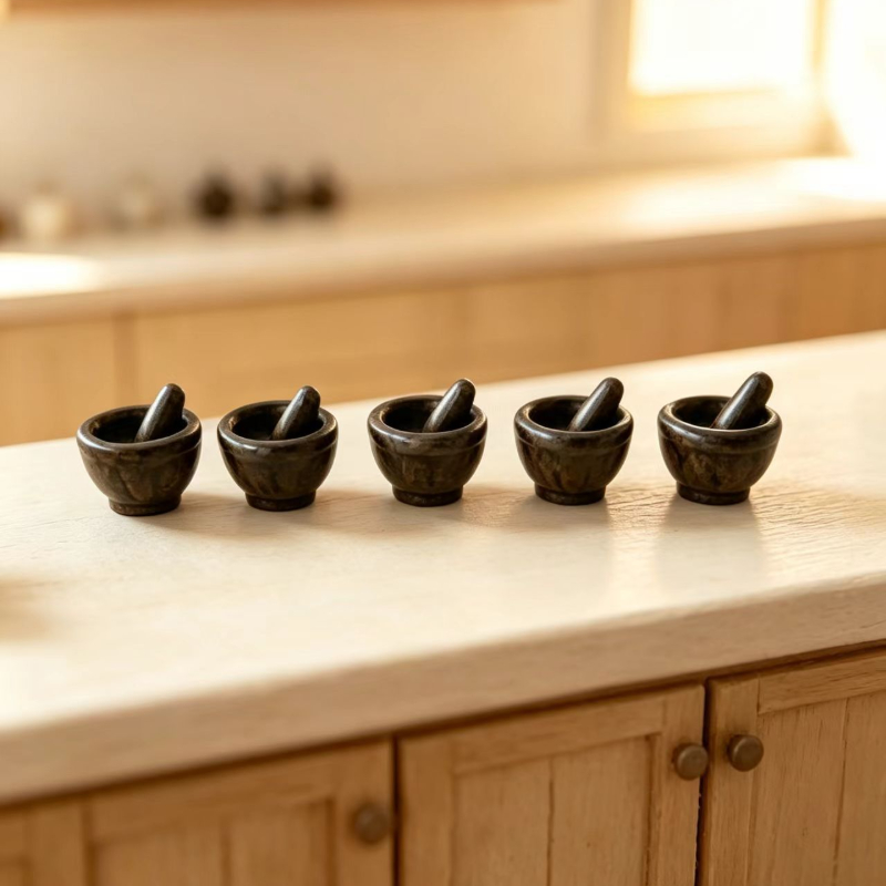 TEMU 5pcs Mini Resin Mortar And Pestle Ornament Set, Miniature Kitchen Utensil Models, Diy Scene Props For Cottage Scenes And Photography. The Mortar