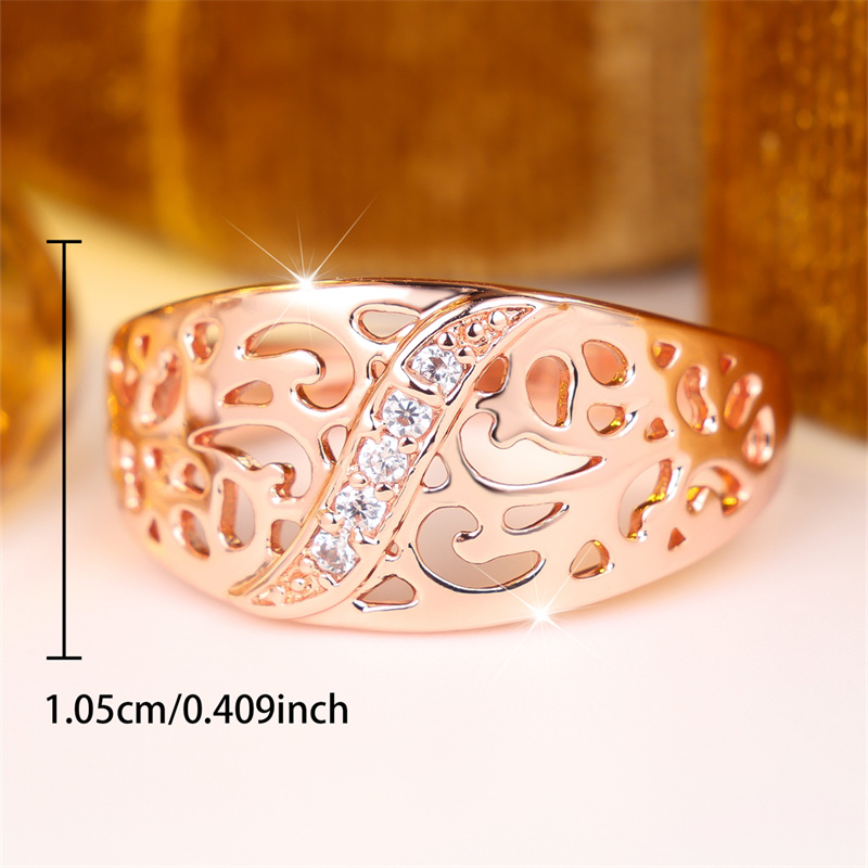 Luxurious Rose-Golden Ring with Hollow Synthetic Zirconia Band