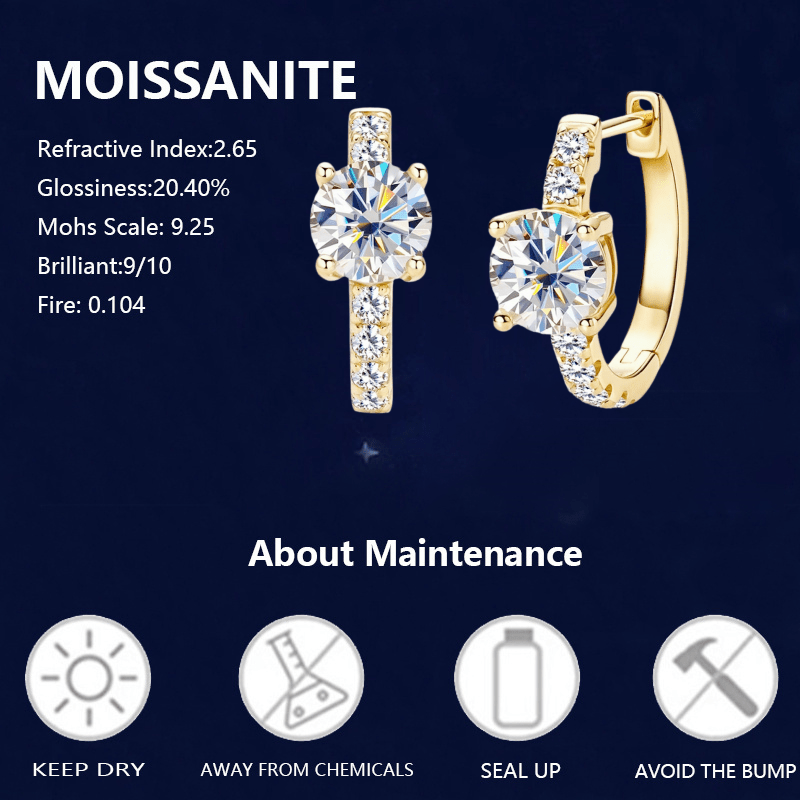 Unisex 925 Silver Moissanite Simple Hoop Earrings