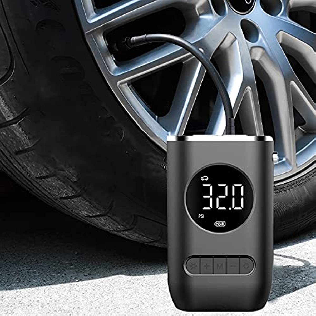 one portable air compressor and inflator a mini cordless tire pump that can to 150 psi suitable for bicycles motorcycles cars basketballs and volleyballs sports and outdoor activities usb rechargeable and operates automatically made from abs material making it an gift details 0