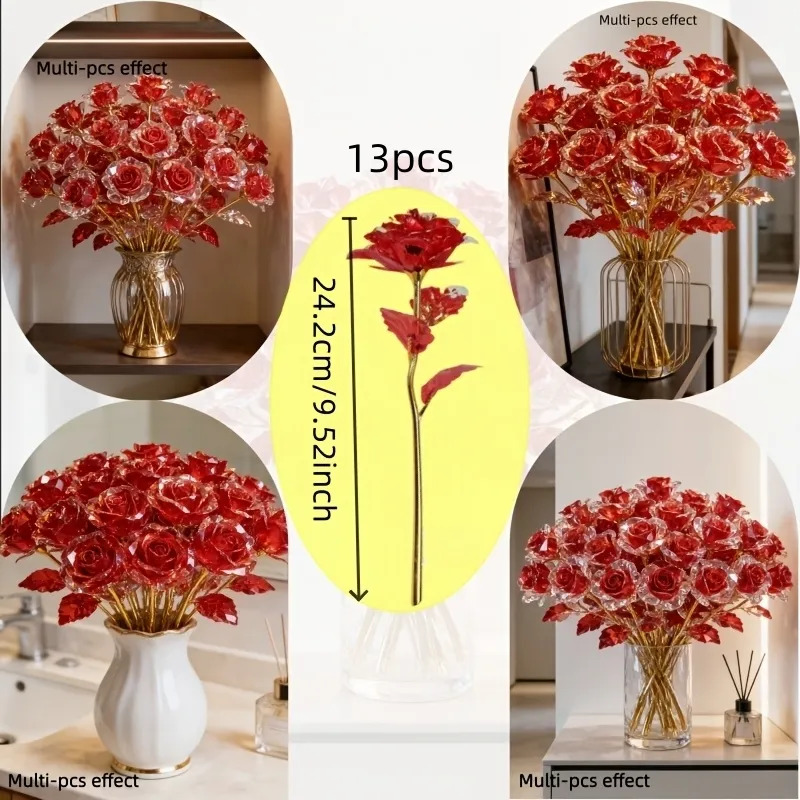 TEMU 13pcs Iridescent Gold-plated Roses, Ideal Gift For Valentine's Day, Christmas, Thanksgiving, Mother's Day, Anniversaries, Birthdays, Weddings,