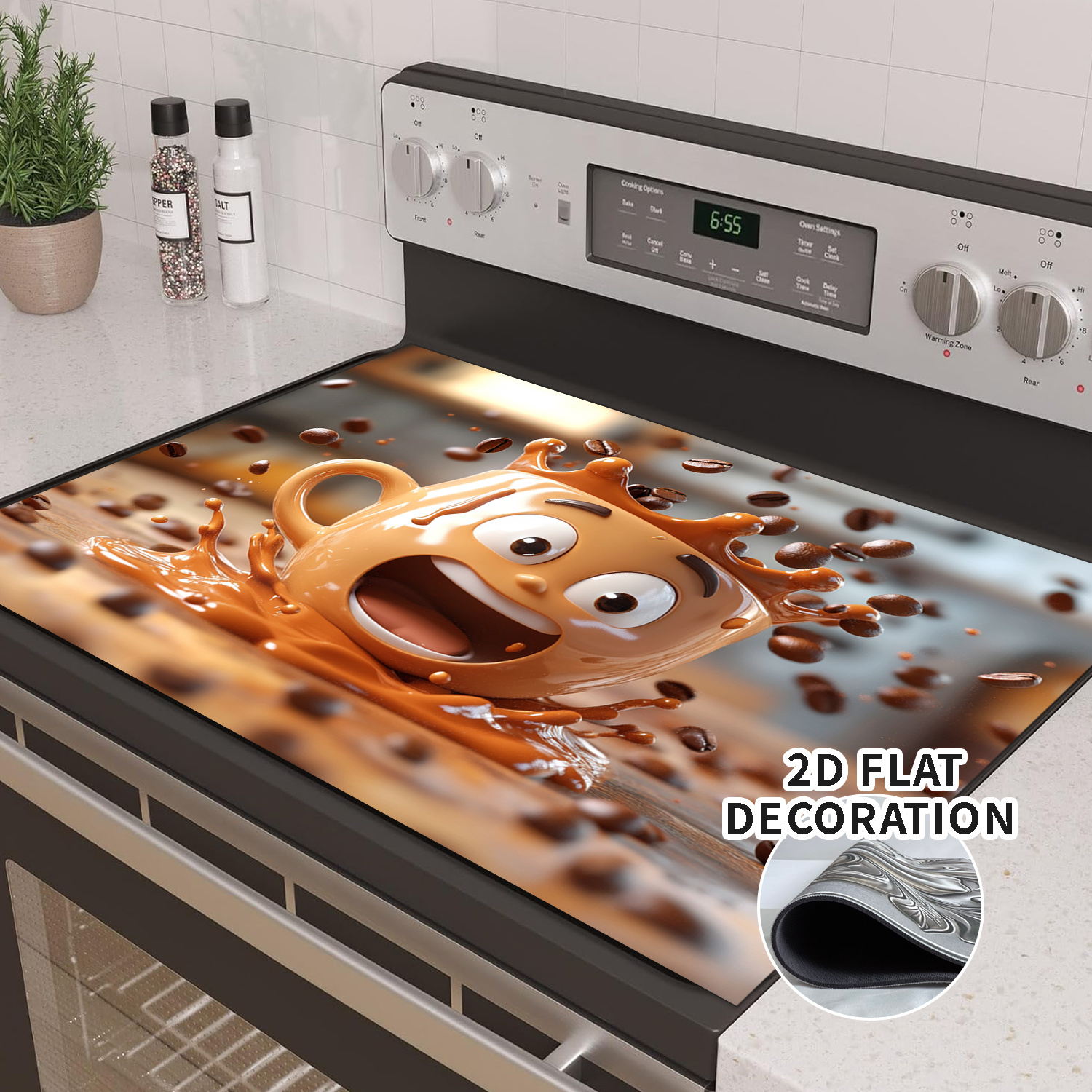 TEMU Cache-cuisinière de remplacement une pièce, motif de design moderne plat 2D - Tapis de protection en caoutchouc pour plaques à induction et
