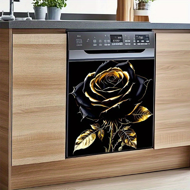 Image of 2pcs. Black 2d Flat Pattern Sticker, Dishwasher Decal - Suitable For Home Dishwasher Surface, Washing Machine Surface, Refrigerator, Cabinet, Room Door, Bedroom, Kitchen, Office And