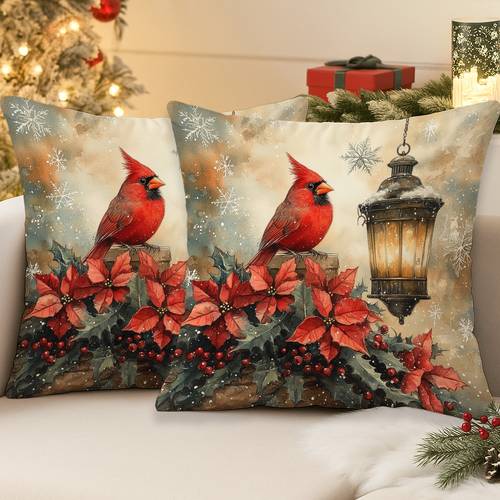 2pcs red poinsettia christmas throw pillows 45 72x45 72cm soft covers with golden accent winter snowflake decor zippered sofa cushions for couch room festive throw pillows christmas