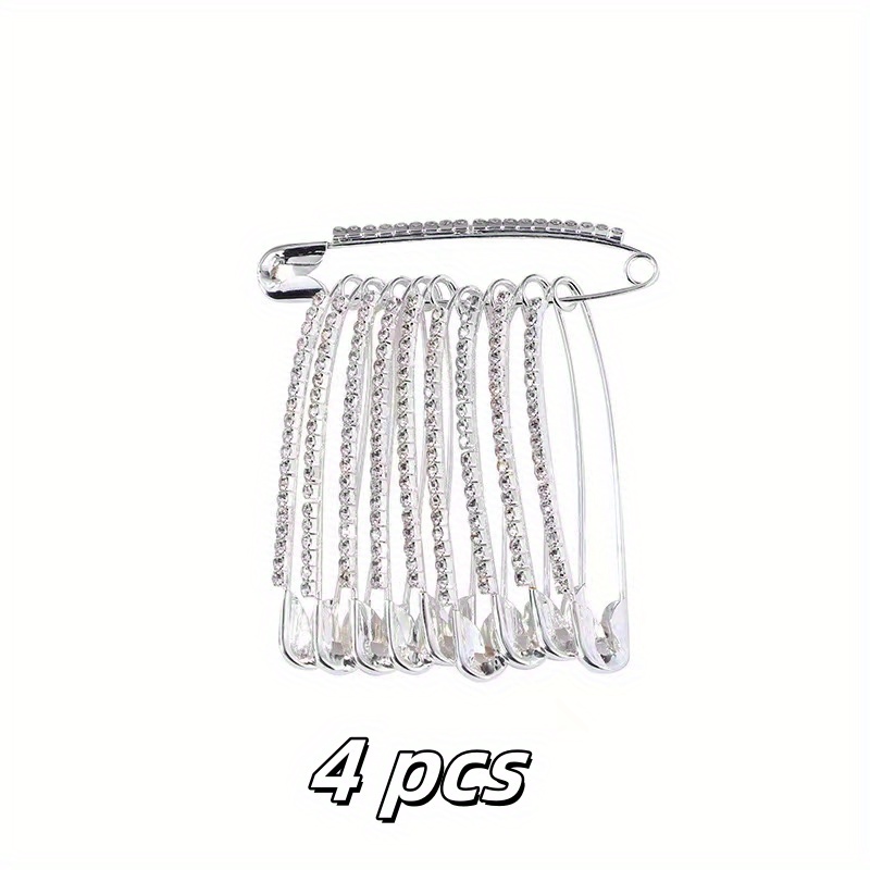 E-shop 4er-Pack Silberner Strass Sicherheitsnadel, 2.28X0.47 Zoll, Kunstlange Haltbarkeit für Handwerk und Strick Nähen Nadel,
