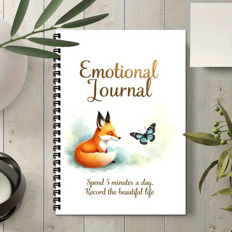 TEMU 1pc A5 Spiral Bound Self-care & Planning Diary - Emotional Journal For Gratitude, , Happiness | Fox & Watercolor Design, 5-minute Daily Records,