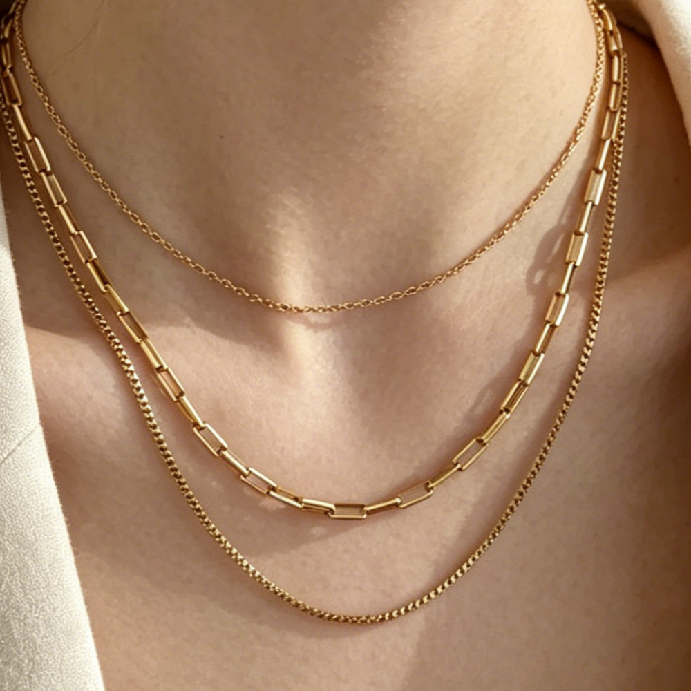 Women's Retro 316 Stainless Steel 18K Golden Plated Stackable Necklace