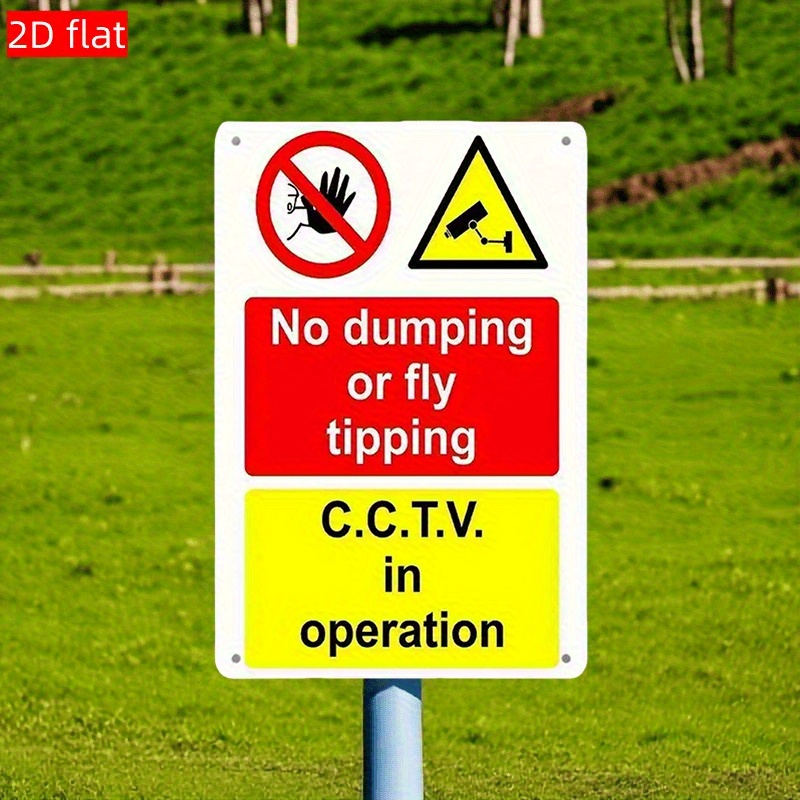 TEMU 2d Flat, Vintage "no Dumping" Metal Sign- Metal Wall Art For Home, Bar, Cafe, Garage Decor- No Dumping Or Fly , Cctv In Operation- Red& Yellow