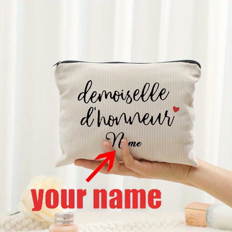 TEMU 1pc Sac à Maquillage en Velours à Fermeture Éclair avec Motif Imprimé pour Fête de Célibataire Française, Léger et Multifonctionnel, Cadeau de