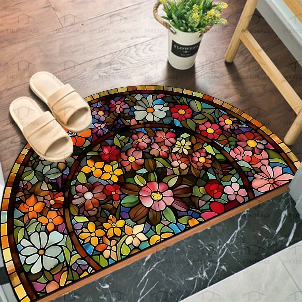 E-shop Dies ist eine halbrunde Fußmatte mit Mandala-Blumendesign, waschbar und geeignet für Eingangsbereich, Schlafzimmer, Wohnzimmer, Waschküche und