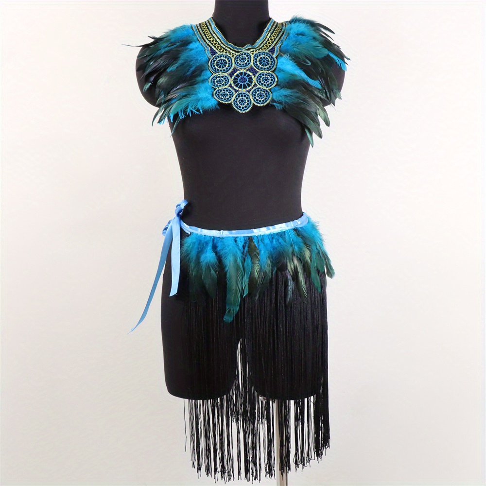 womens carnival festival 2pcs set feather dress shawl fluffy