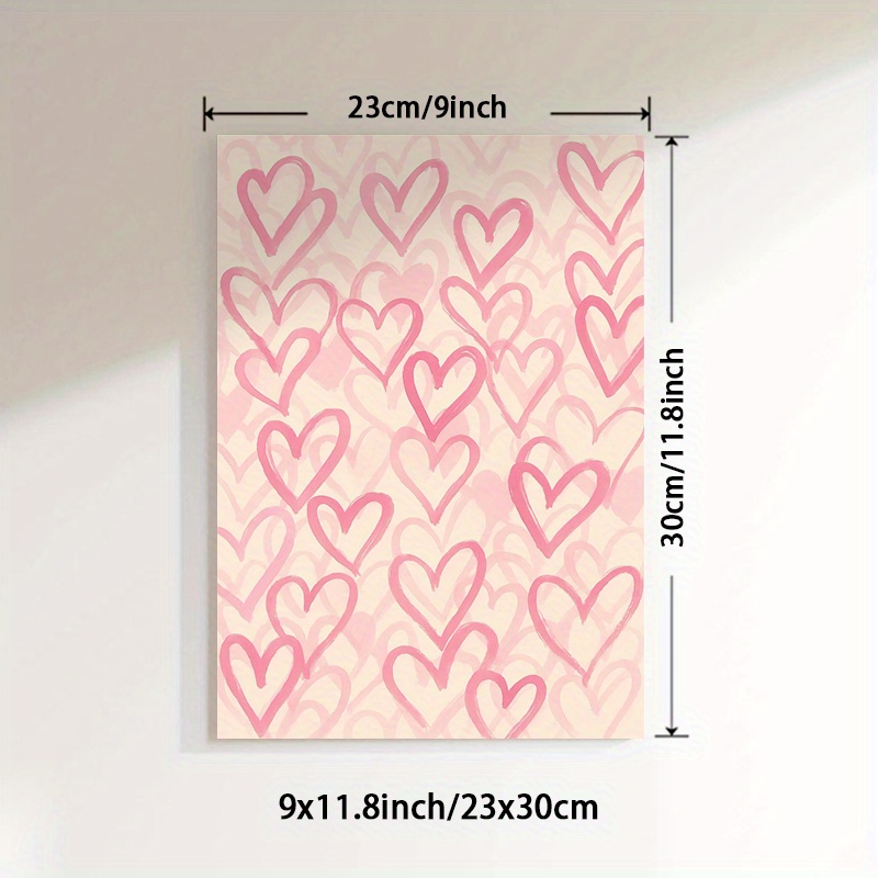 TEMU 2d Flat, 1pc Unframed Pastel Heart Wall Art - Modern Vintage Art Canvas Print, Vertical Cartoon Heart Pattern For Bedroom, Living Room, Office,