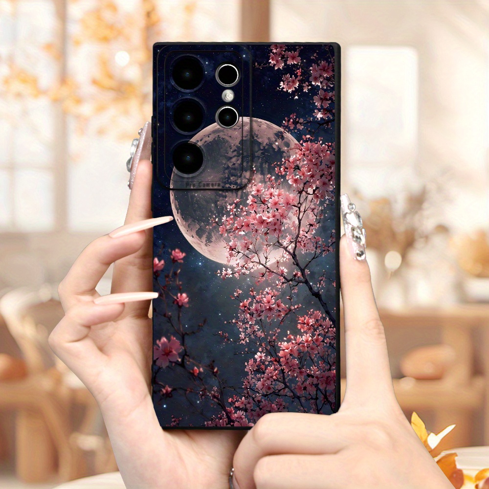 TEMU Phone Case: Night Cherry Pattern Autumn/winter Fashionable Durable Matte Texture Drop-proof New Phone Case For And Galaxy