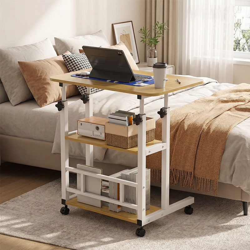TEMU Table d'appoint Woraum, Bureau d'ordinateur avec roulettes et étagère, Hauteur réglable