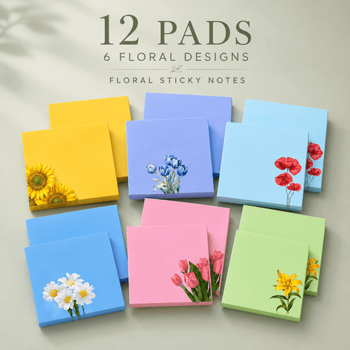 item picture 12 pads flower sticky notes set 3 x 3 inch cute floral self stick memo pads 6 colorful per pad decorative notepads for office desk school supplies planner journaling teacher stationery gifts