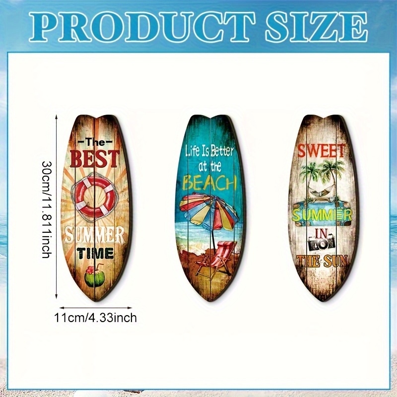 E-shop 3-teiliges Sommer-Surfboard-Wanddekor-Set, Hawaii-Ozean-Thema Holzplakette Retro-Dekoration für Wohnzimmer und Schlafzimmer, Surfing Wandkunst