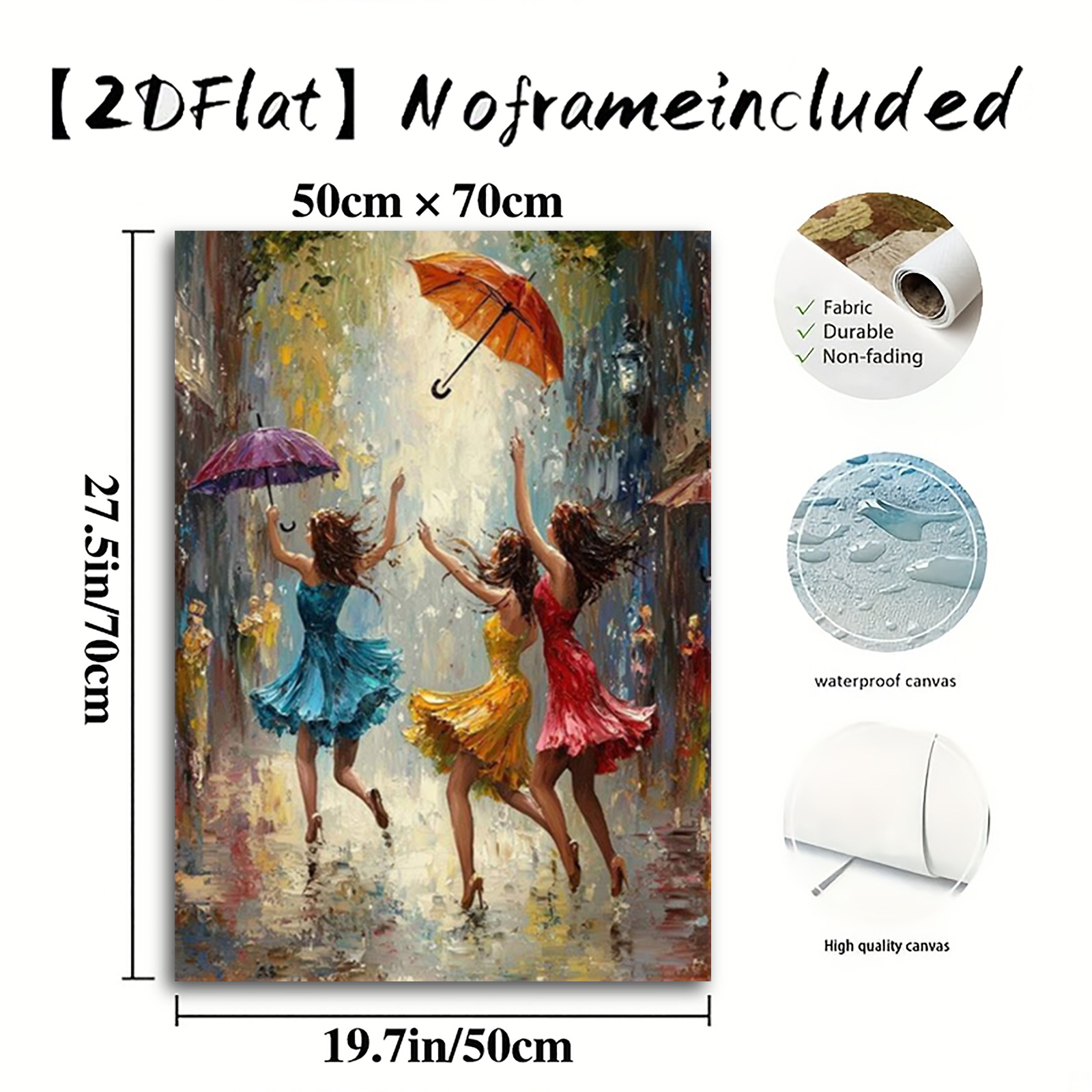 TEMU 2d Flat, 2d Flat, A 1pc Frameless 2d Flat Canvas Painting Featuring Art, Depicting A Woman Dancing With Colorful Umbrellas . An For Home Decor -