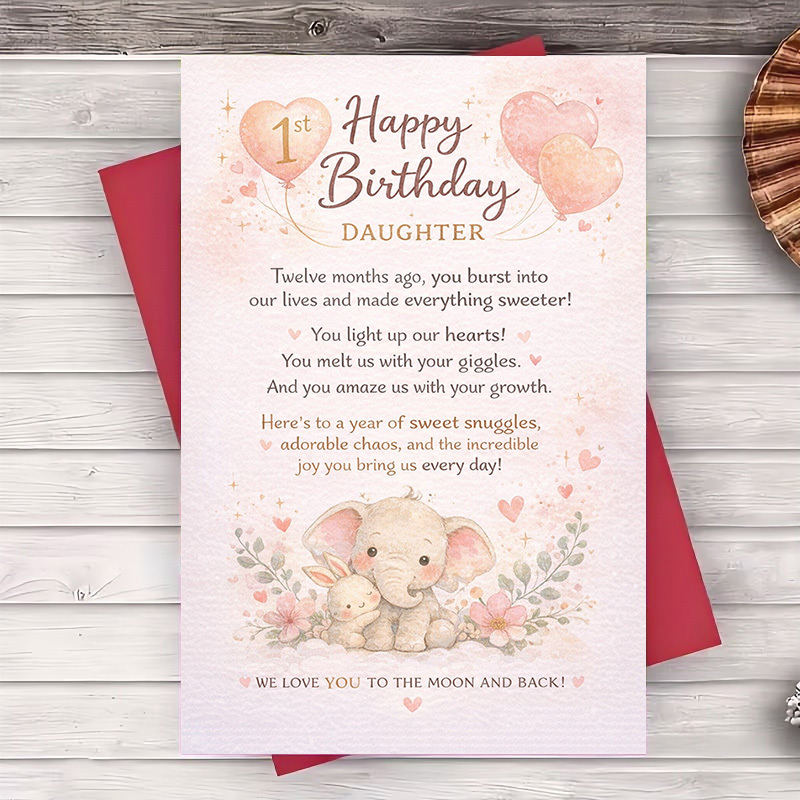 TEMU A Set Of 2 (envelope And Greeting Card), Designed For 1st Birthday, Featuring Cute Elephant And Rabbit Patterns. Family And Parents To