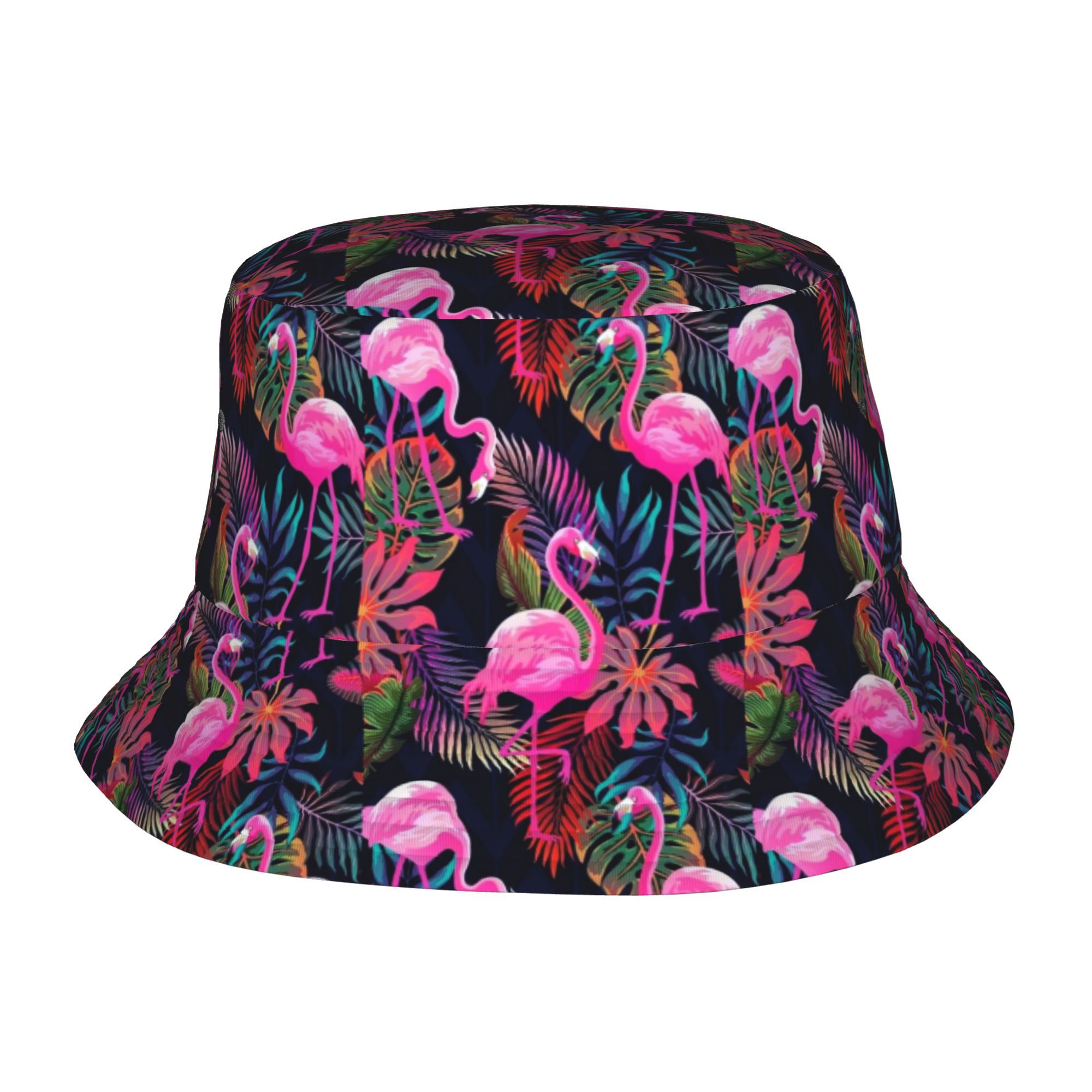 TEMU 1 Stück Flamingos, Tropische Blätter, Sommerstimmung Voll bedruckter Fischerhut, Unisex Outdoor-Sonnenhut, Sonnenhut, modischer Bucket-Hut, die