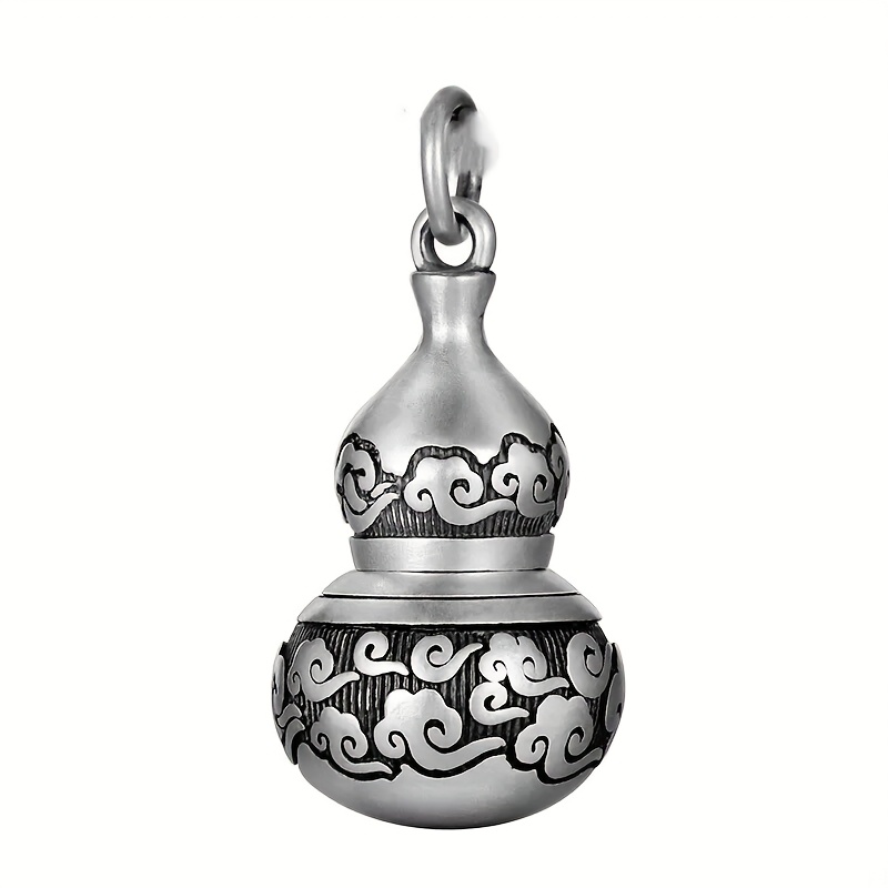 TEMU 1pc Ethnic Style Vintage Silver-plated Gourd Pendant Necklace, Unisex Vintage Cloud Pattern Hollow Openable Necklace Pendant, Small Items That