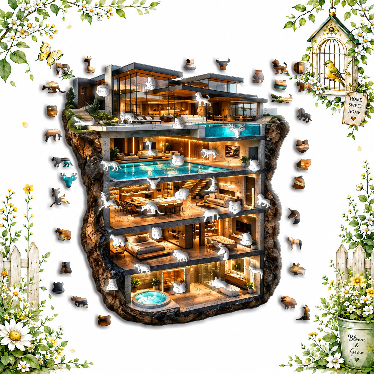 2D Wooden Puzzle Toy with Irregular Animal Shapes