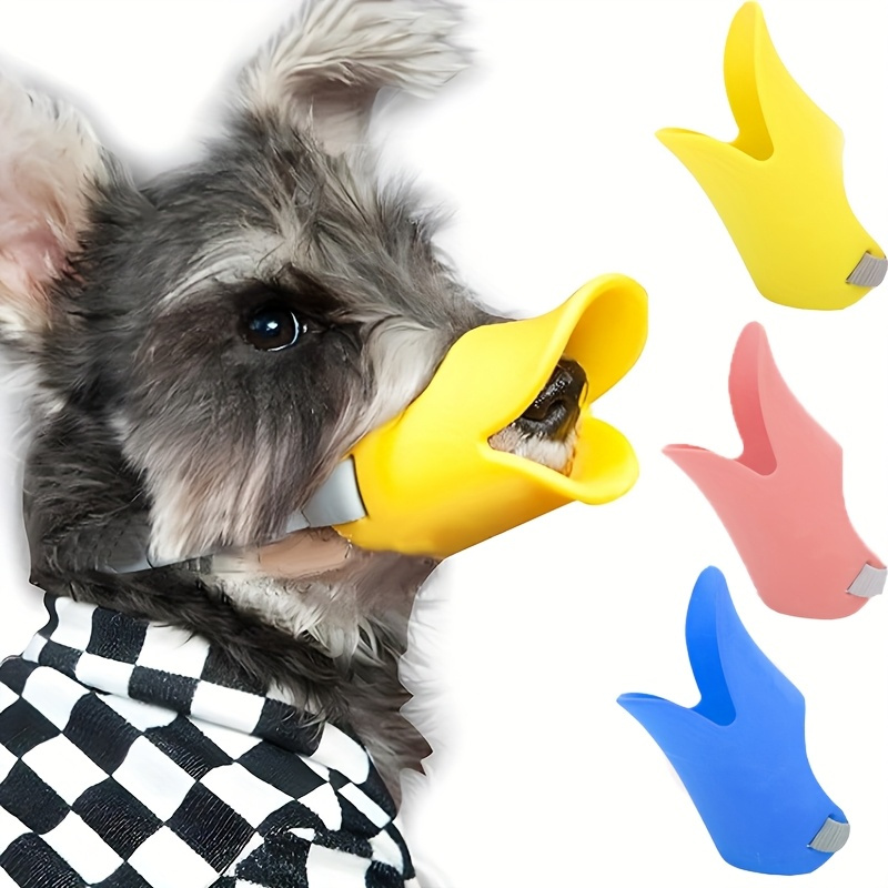 Soft Duck Mouth Dog Muzzle - Silicone Anti-Bite Cover With Adjustable Strap, Size M (11cm/4.33 Inch), Yellow