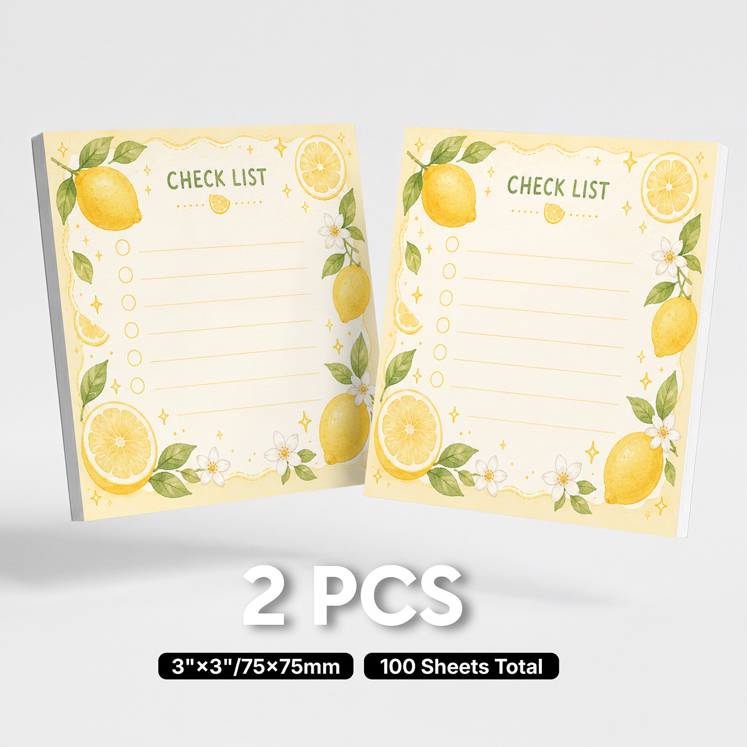 TEMU 2pcs Lemon Sticky Notes Suitable For Planner, Journal, School & Office - 100 Sheets Total, Removable Self-stick Adhesive Lemon Citrus Floral