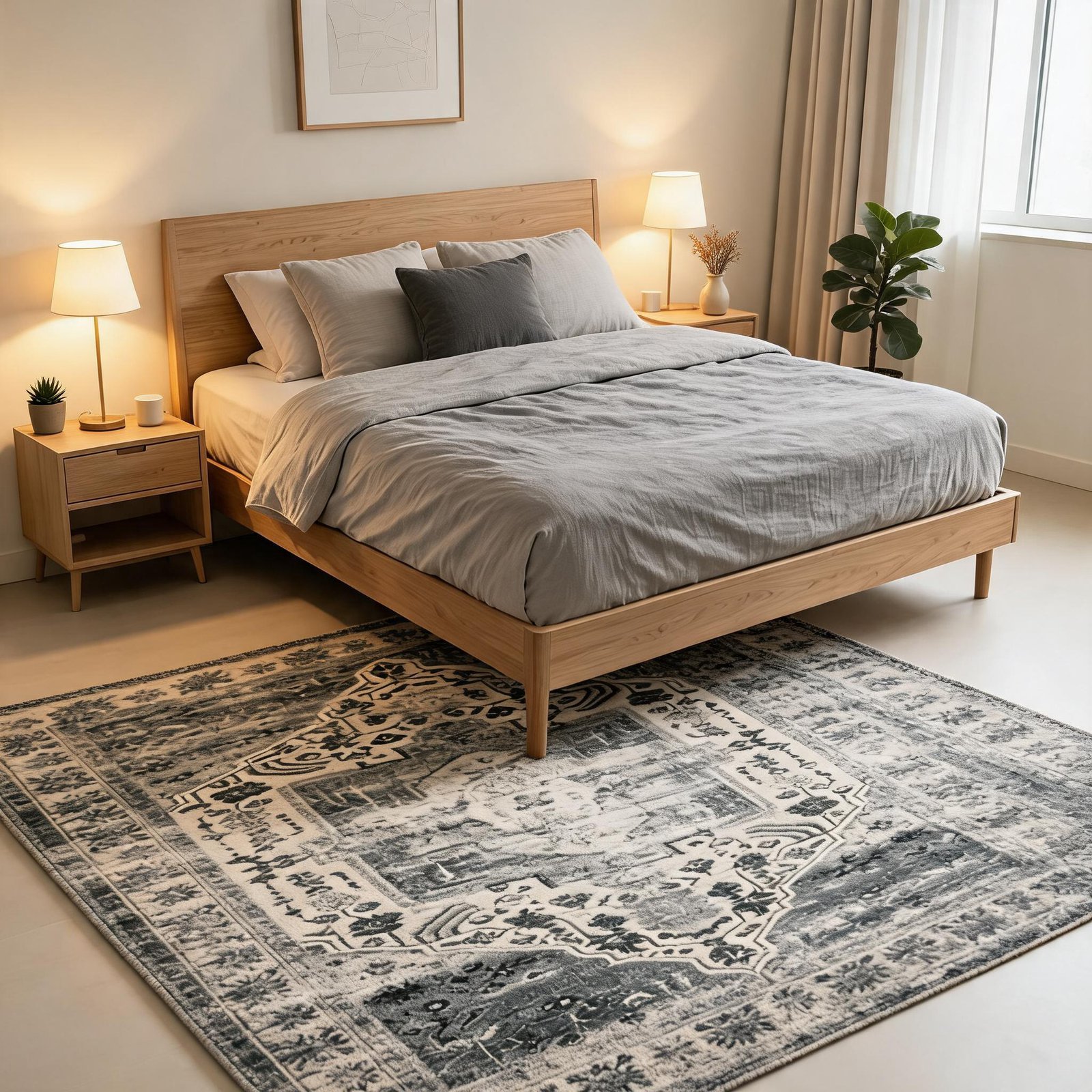 Image of Foldable Area Rug 1200gsm 100% Polyester Washable Back Modern Medallion Print Indoor Floor Ornament For Playroom Office Basement Cottage
