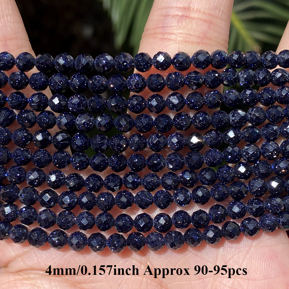 E-shop 2/ 3/ 4mm ca. 90-95/180-190/ 120-125 Stk. Natürliche facettierte blaue Sandsteinperlen, runde lose Perlen für Schmuckherstellung, DIY Halskette,