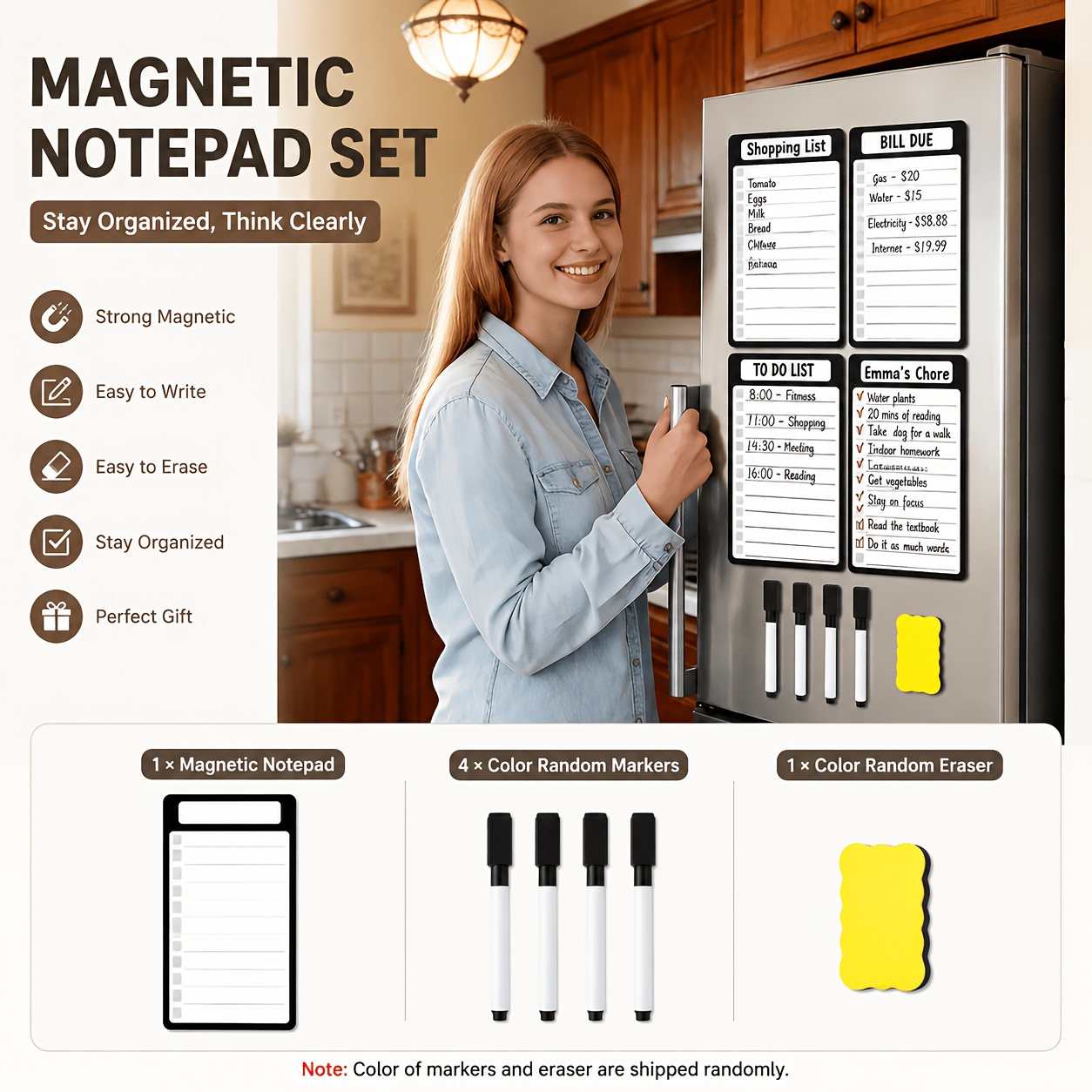 TEMU 1 Set (6pcs) Magnetic Whiteboard Set For Refrigerator - Includes 4pcs Markers, 1pc Eraser, And 1pc Whiteboard, Suitable For Shopping Lists, Meal