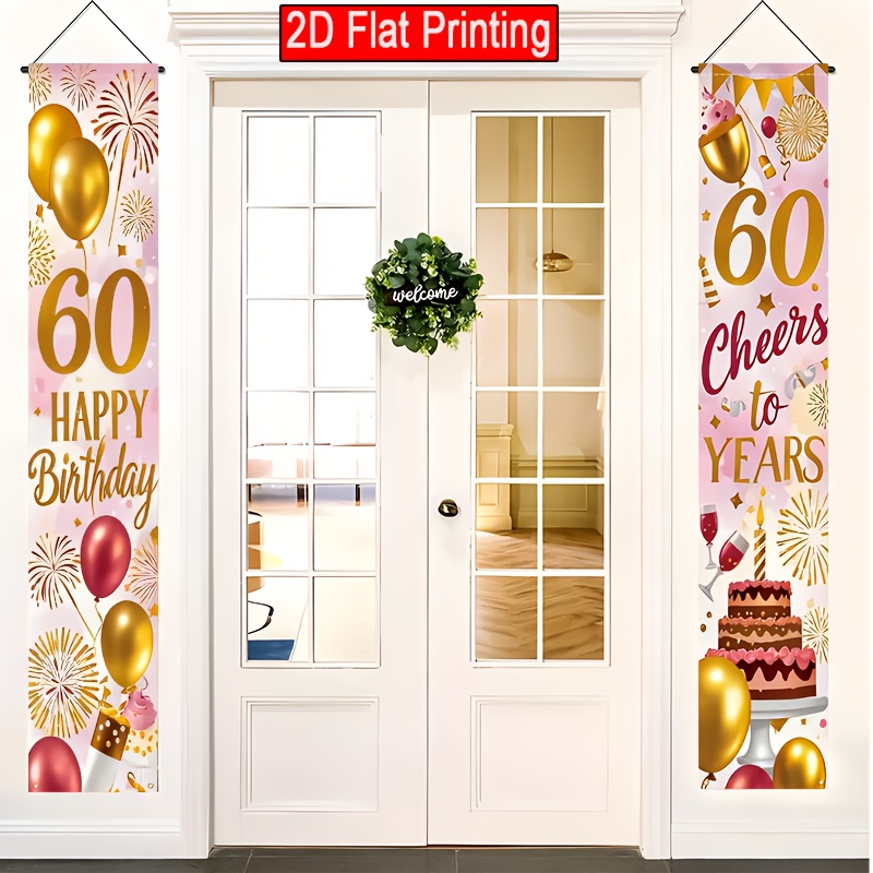 TEMU 2d Flat - 2d Flat - Two-dimensional Flat, Set Of 2 2d Flat Banners For A 60th Birthday Celebration, Measuring 30.48x179.83 Cm, Made Of Polyester